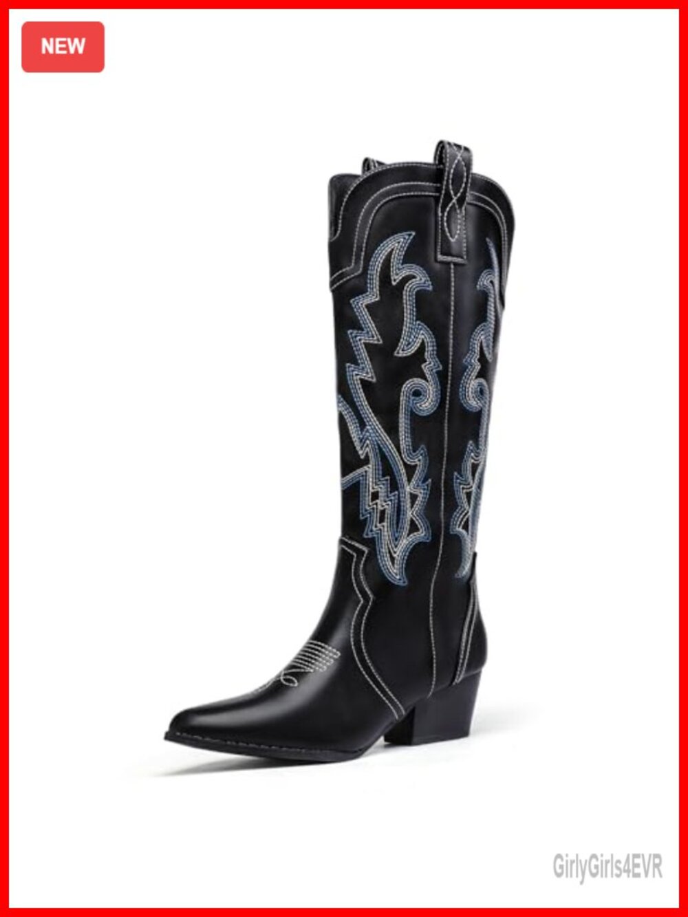 Women's Knee High Cowgirl Western Boots Chunky Heel Pointed Toe